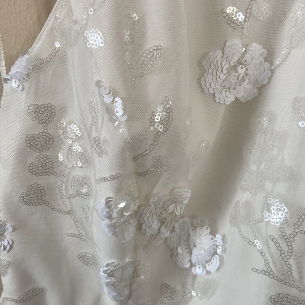 New Milly White Sequin Harriet Flora Floral Halter Top Mini Dress Sparkly Small - Picture 4 of 11